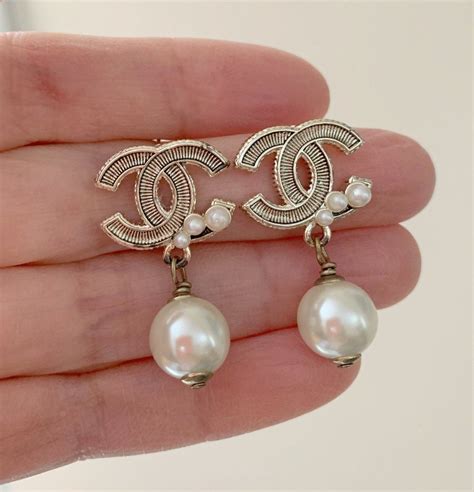 chanel dangle earrings pearl|authentic Chanel dangle pearl earrings.